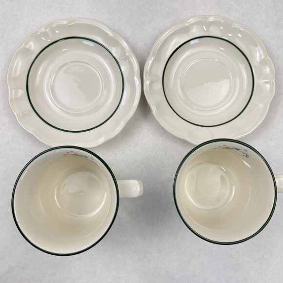 Vtg Set of 2 Pfaltzgraff Snow Village Christmas Farmhouse Coffee Mug Saucer Set - Picture 9 of 16